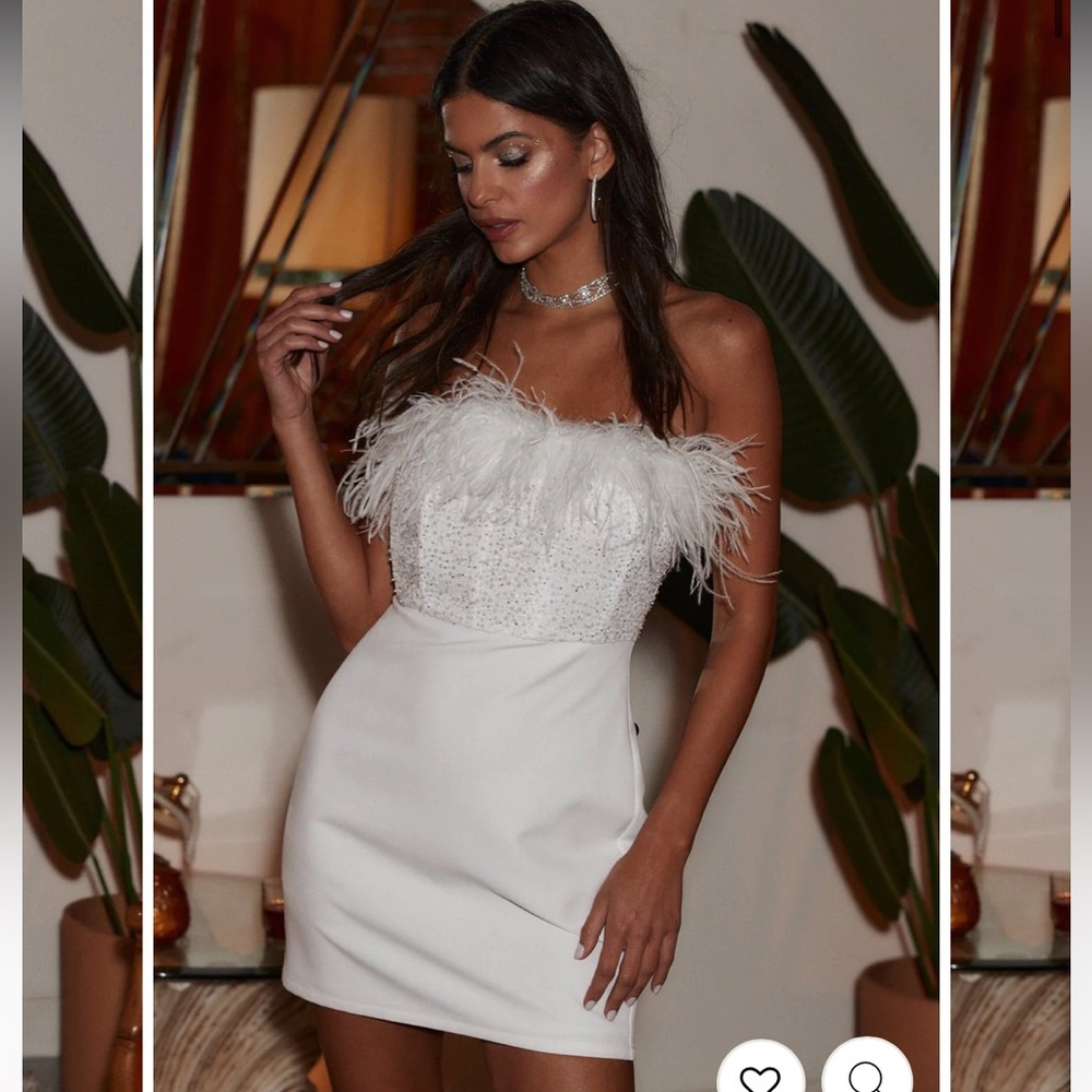 12th Tribe Felicia White Faux Feather Mini Dress